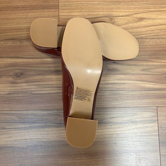 Unilady Burgundy Ballet Flats Size 11 Low Block Heel Bow Patent - Picture 6 of 8